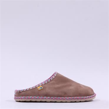 Nordikas Women Low Aztec Trim Slipper - Taupe Suede